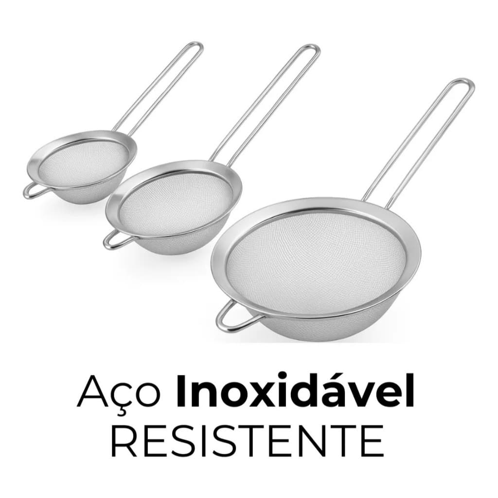 Conjunto C/3 Coador Peneira Aço Inox Original 7/10/14 Cm Peneira de Aço inox