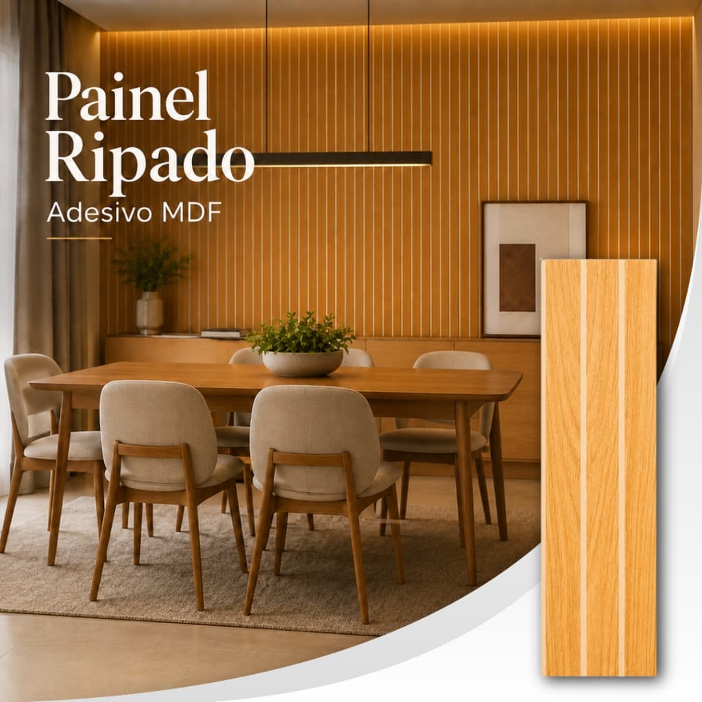 Kit Até 20 Placas Painel Ripado MDF Adesivo de Parede Decorativo Premium - 45x11cm