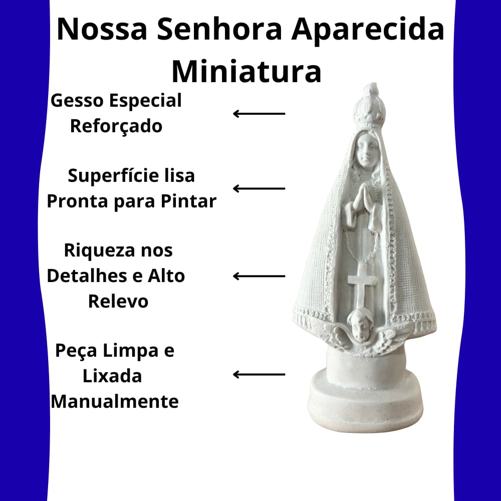 Imagem Nossa Senhora Aparecida Branca 15cm Estátua Católica Para Pintar / Decorar Altar Enfeite Religioso