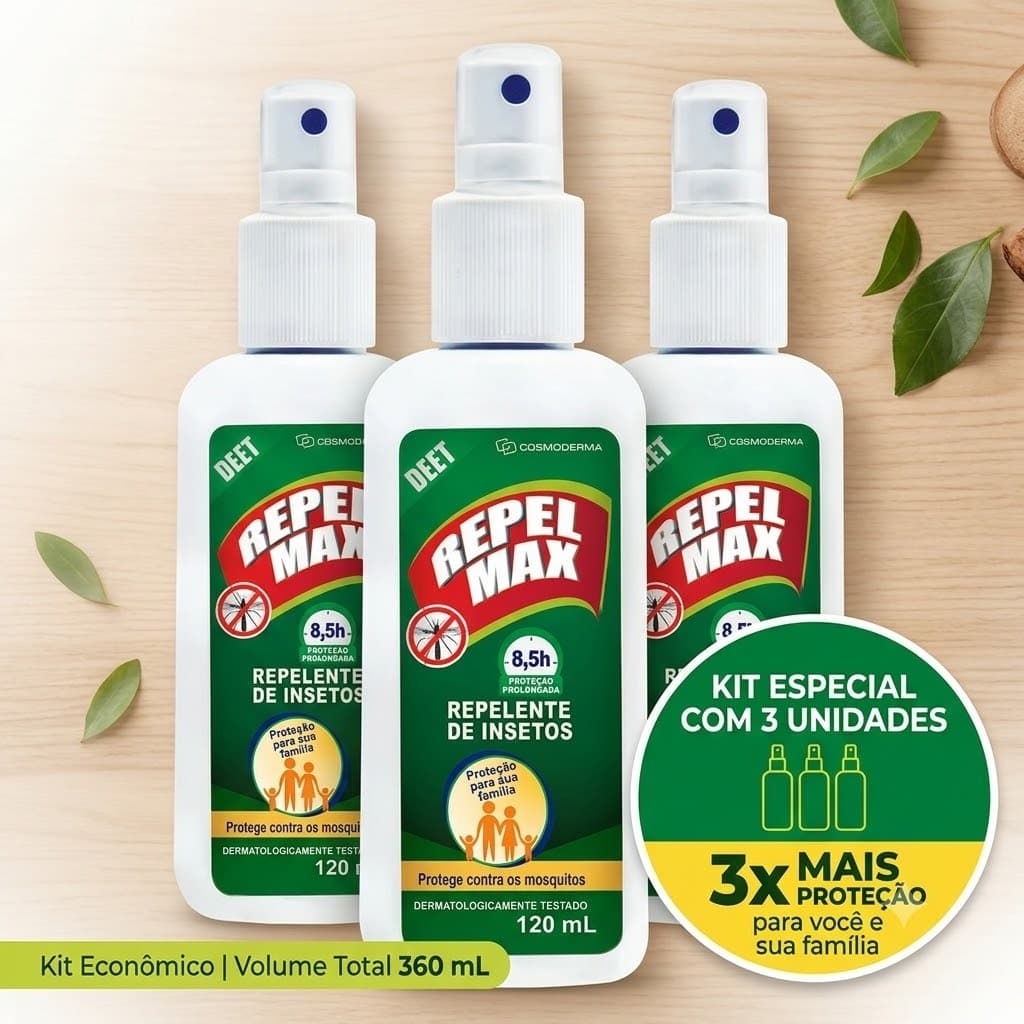 Kit 3 Repelente De Insetos Spray Repel Max DEET 120ml Proteção 8,5h Contra Mosquitos Dengue Aedes