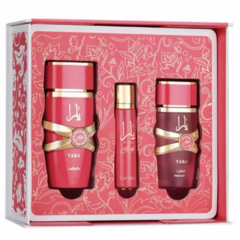 Kit Lattafa Yara Candy Feminino Original - Eau de Parfum 100ml + 12ml + Hair Mist 50ml Kit