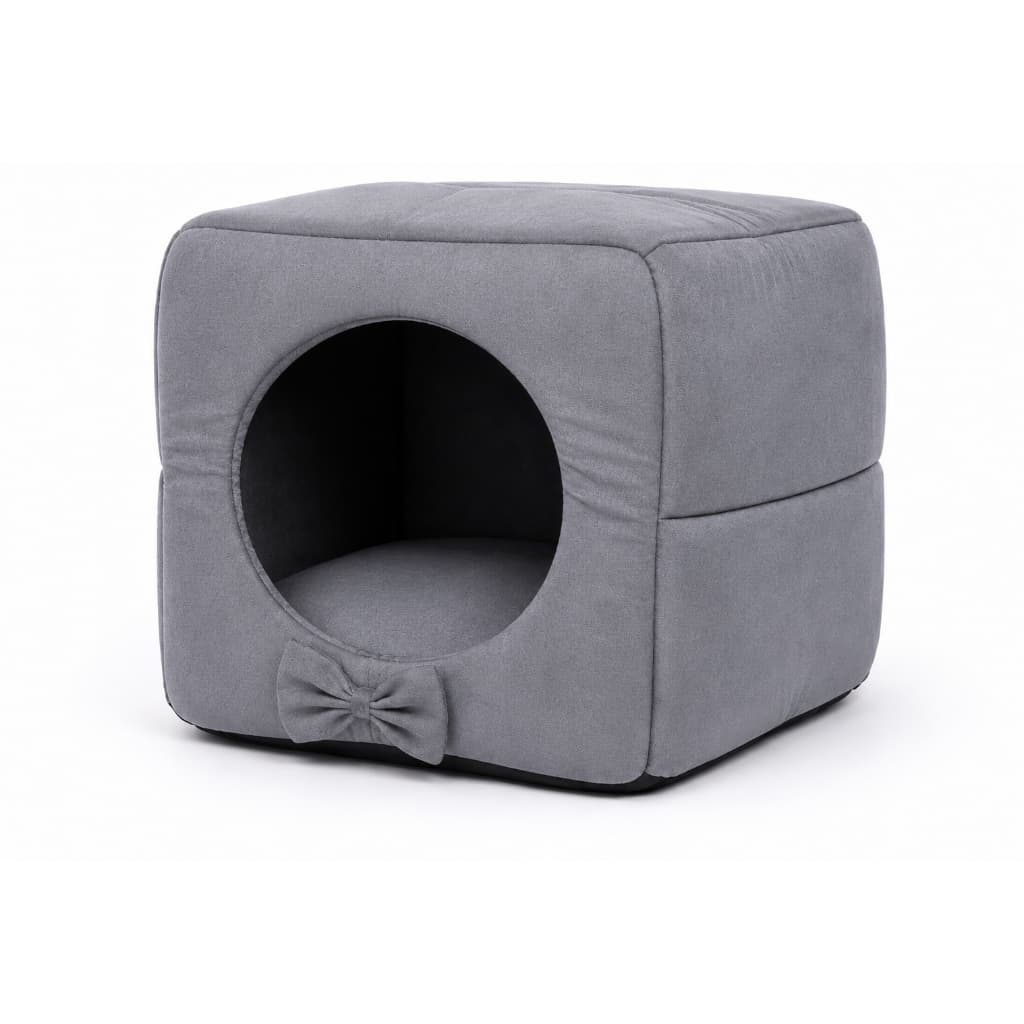Cama Toca Suede 2 Em 1 Dobrável Iglu Grande Para Pet Cinza