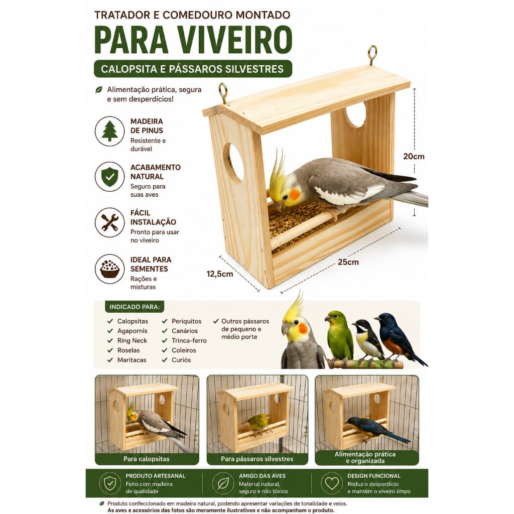 Tratador e Comedouro para Viveiro – Calopsitas e Pássaros Silvestres em Madeira