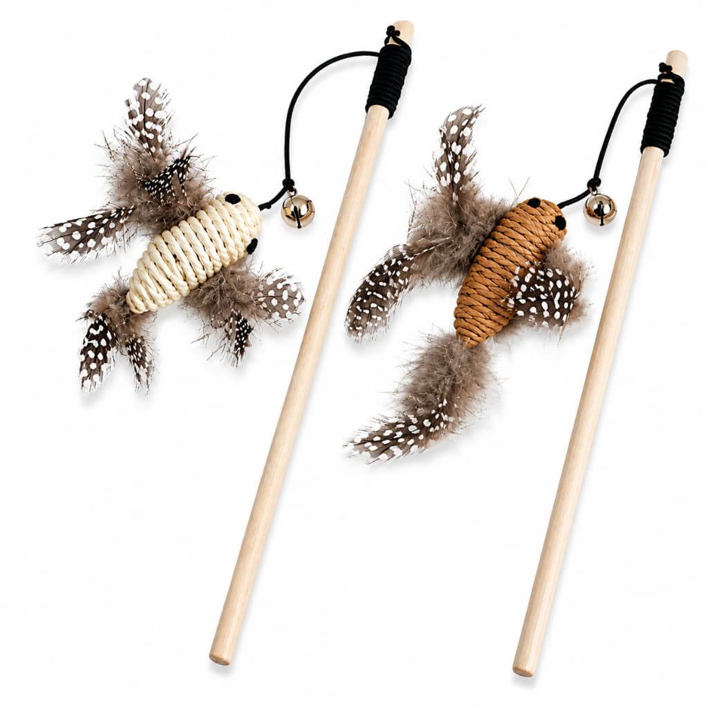 Brinquedo para Gatos Varinha Interativa com Pássaro Sisal Guizo Diversão Garantida - Cores: Sortidas