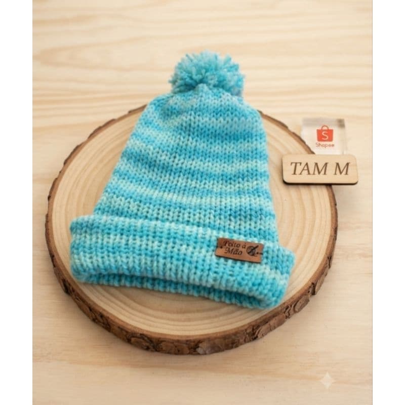 Touca Gorro Tricô de Lã Bebê Infantil Forro Duplo Com Pompom  Inverno Menina Menino Crochê Feito à Mão Inverno Macia