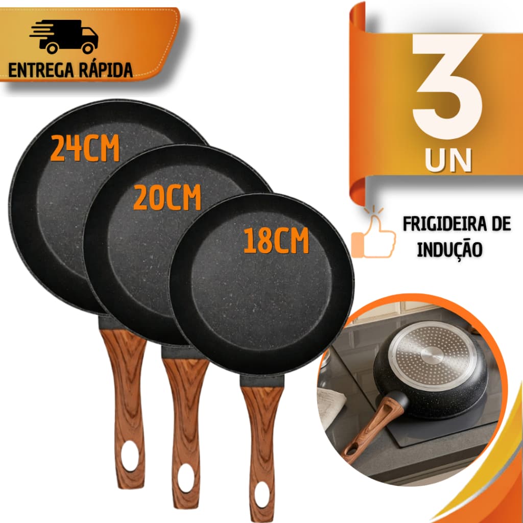 Frigideiras Antiaderente 24/20/18cm Indução Cerâmica Antiaderente Preta Menos Óleo Multiuso Utensílios