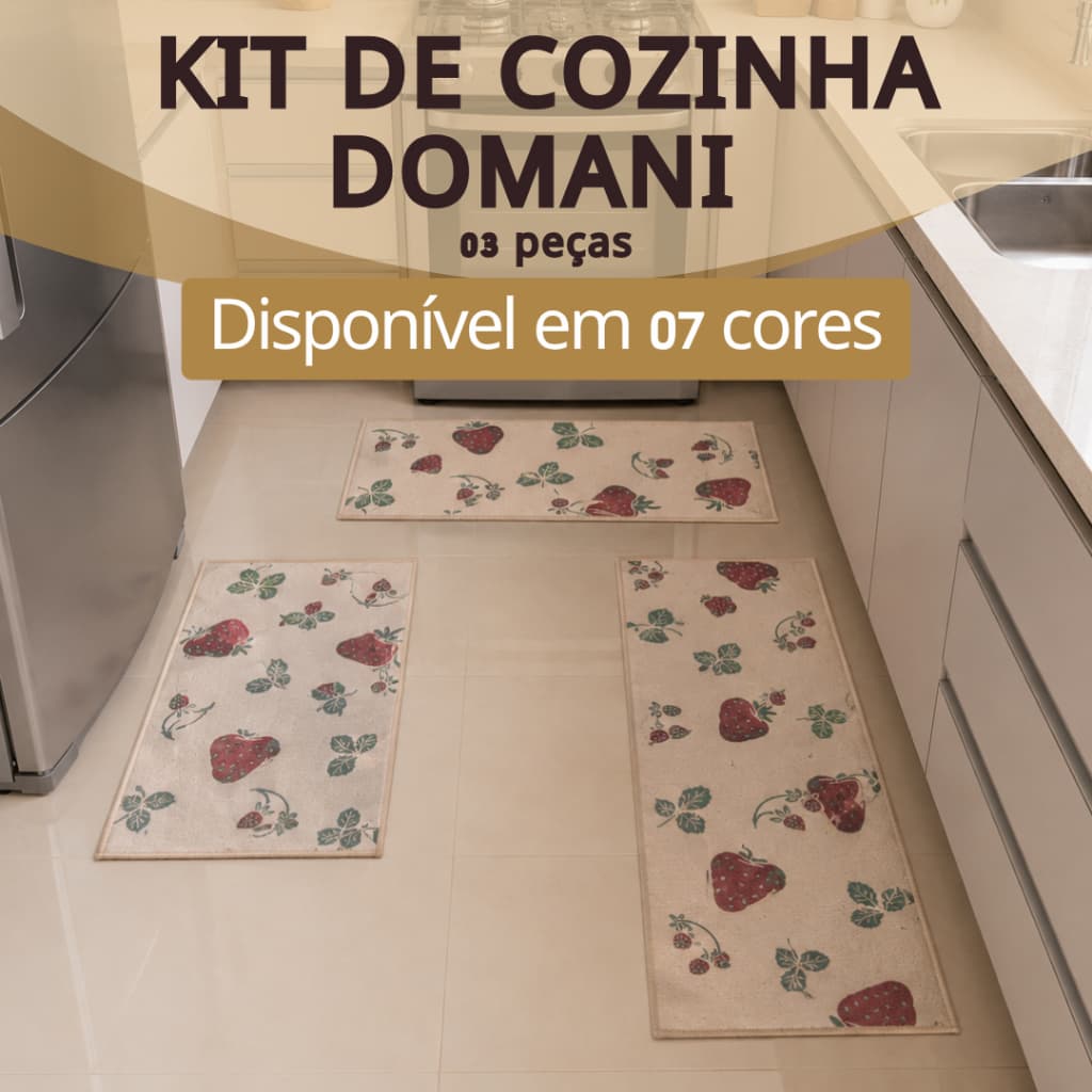 Kit Cozinha Completo Pia 3 Peças Antiderrapante Tapete Domani J. Serrano Várias Cores