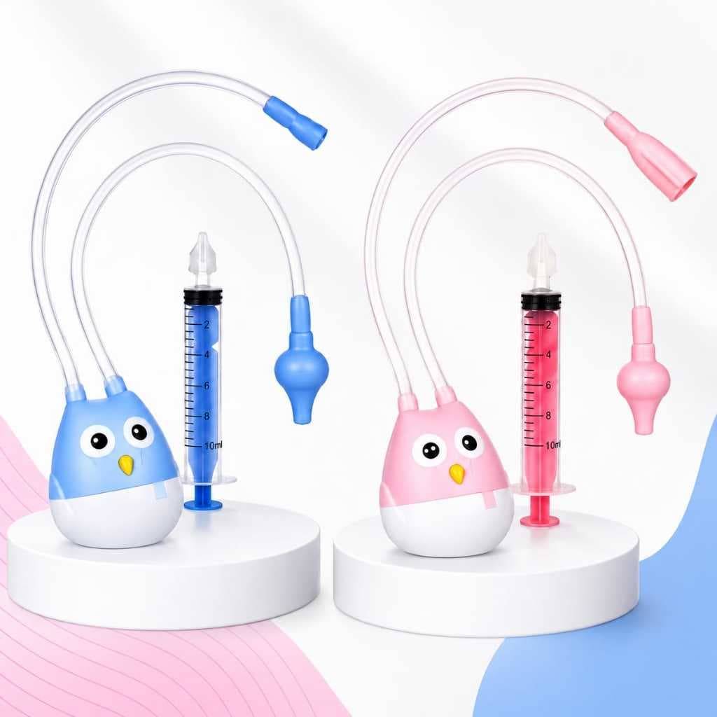 Aspirador Nasal Coruja para Bebê Lavagem e Higiene Nasal Lavador Seringa Ponta Silicone