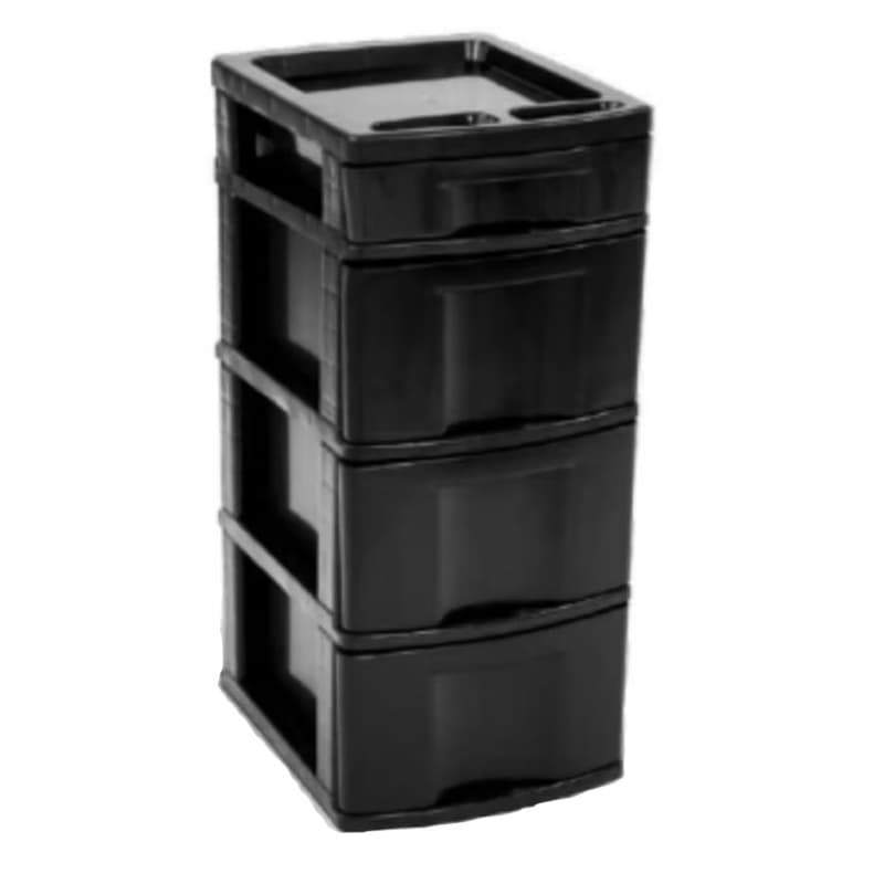 Gaveteiro Organizador Plástico Preto 4 Gavetas sem Rodinhas