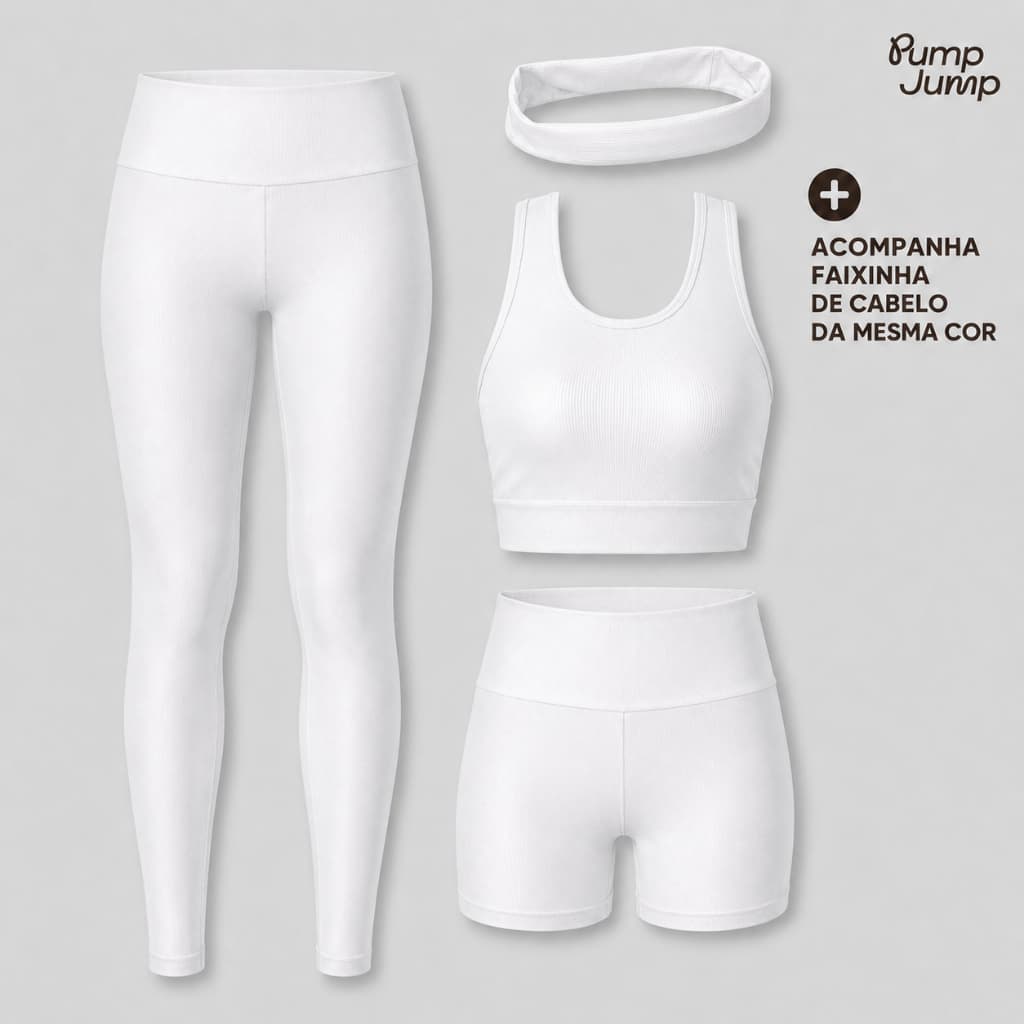 Kit TRIO Top Regata Legging Bermuda + Faixa de Cabelo Fitness Micro Canelado Academia Treino Exercício