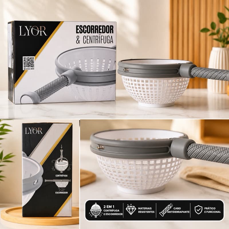 Escorredor Ajustável Centrifuga De Saladas Frutas E Alimento Secador Retrátil Multiuso Plástico LYOR