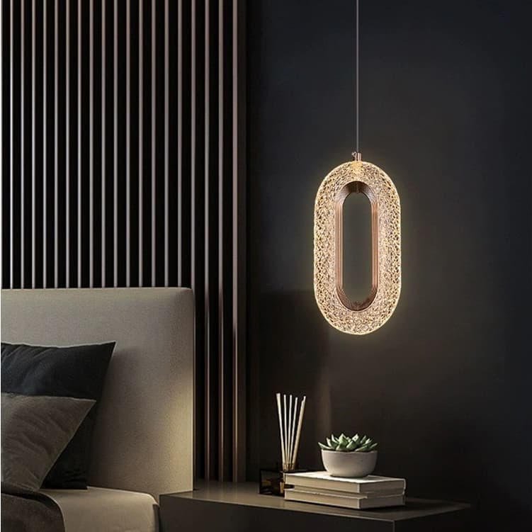 Luminária Pendente Cristal Led 2 Oval Dourado Cabeceira Lavabo