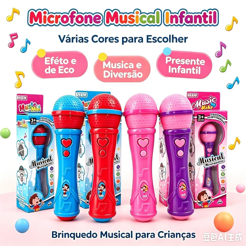 Microfone Infantil Sai a Voz e Musical Brinquedo Cantor Rock/WJ45