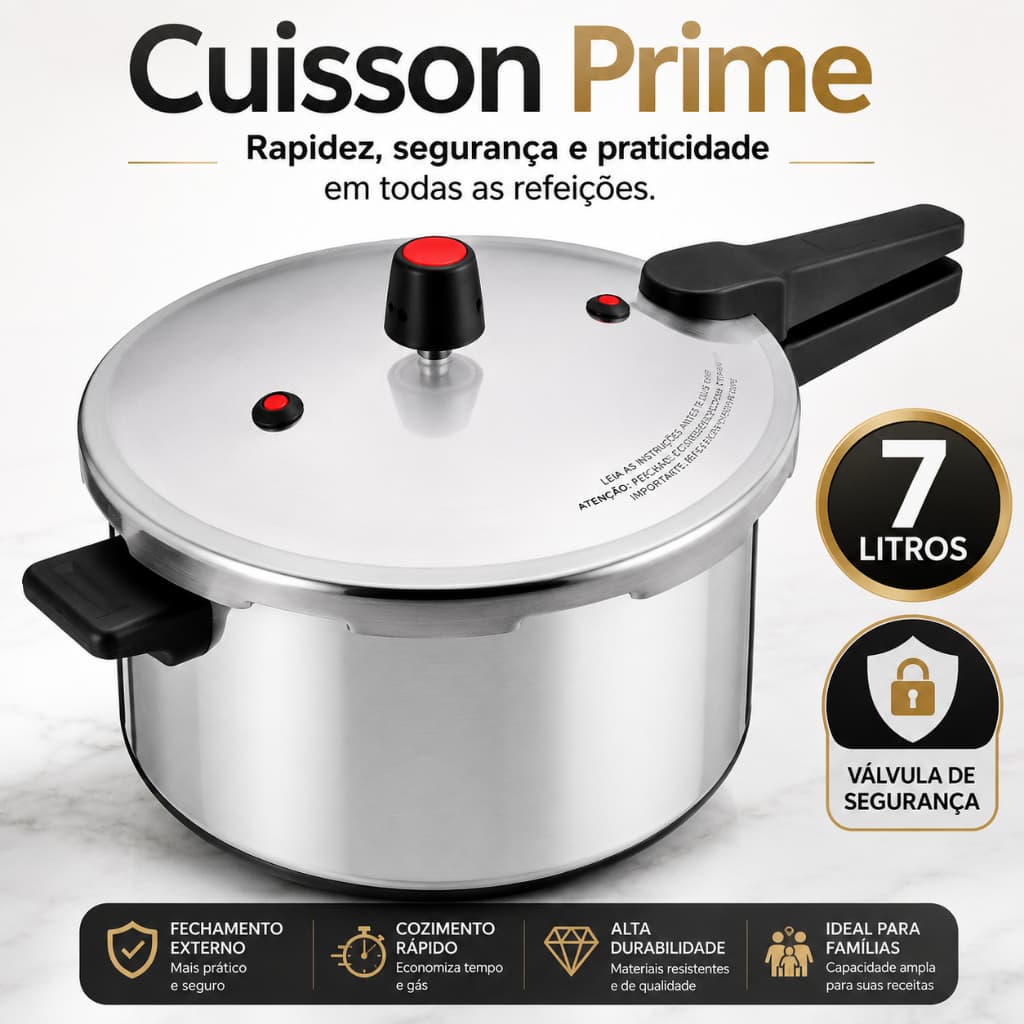 Panela de Pressão 7 Litros Fechamento Externo Válvula de Segurança Alumínio Cuisson Prime
