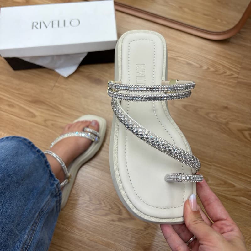 Rasteira Feminina Rivello com Strass e Brilho Casual Confortável