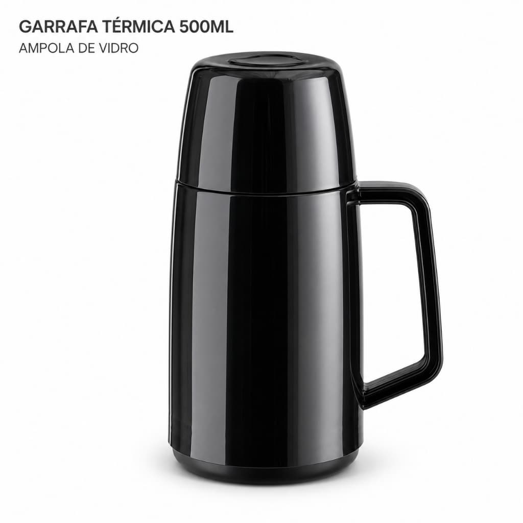 Garrafa Térmica Soprano Mega Lotus 500ml Preta com Ampola de Vidro para Café e Bebidas