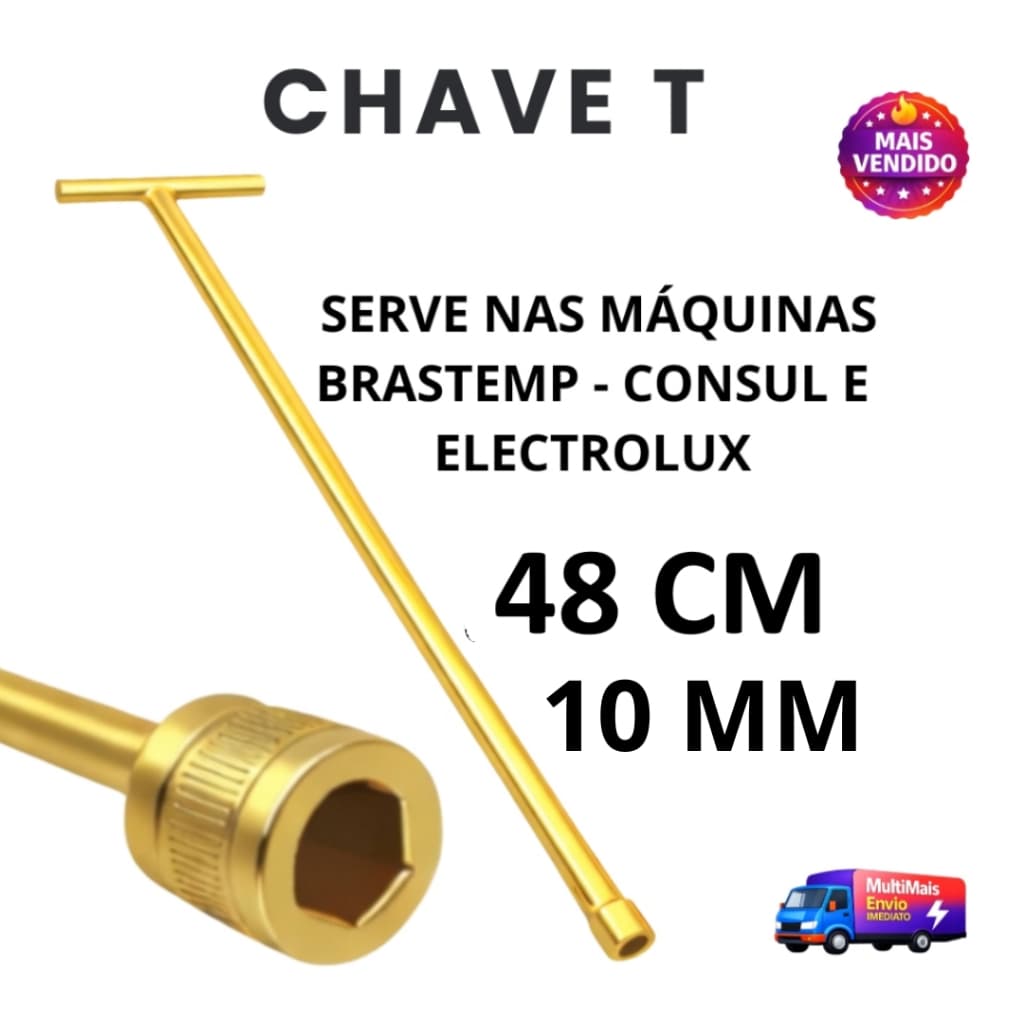 Chave T 48cm Parafuso 10mm 1 Peça para Retirar Agitador Maquina de Lavar Brastemp Electrolux