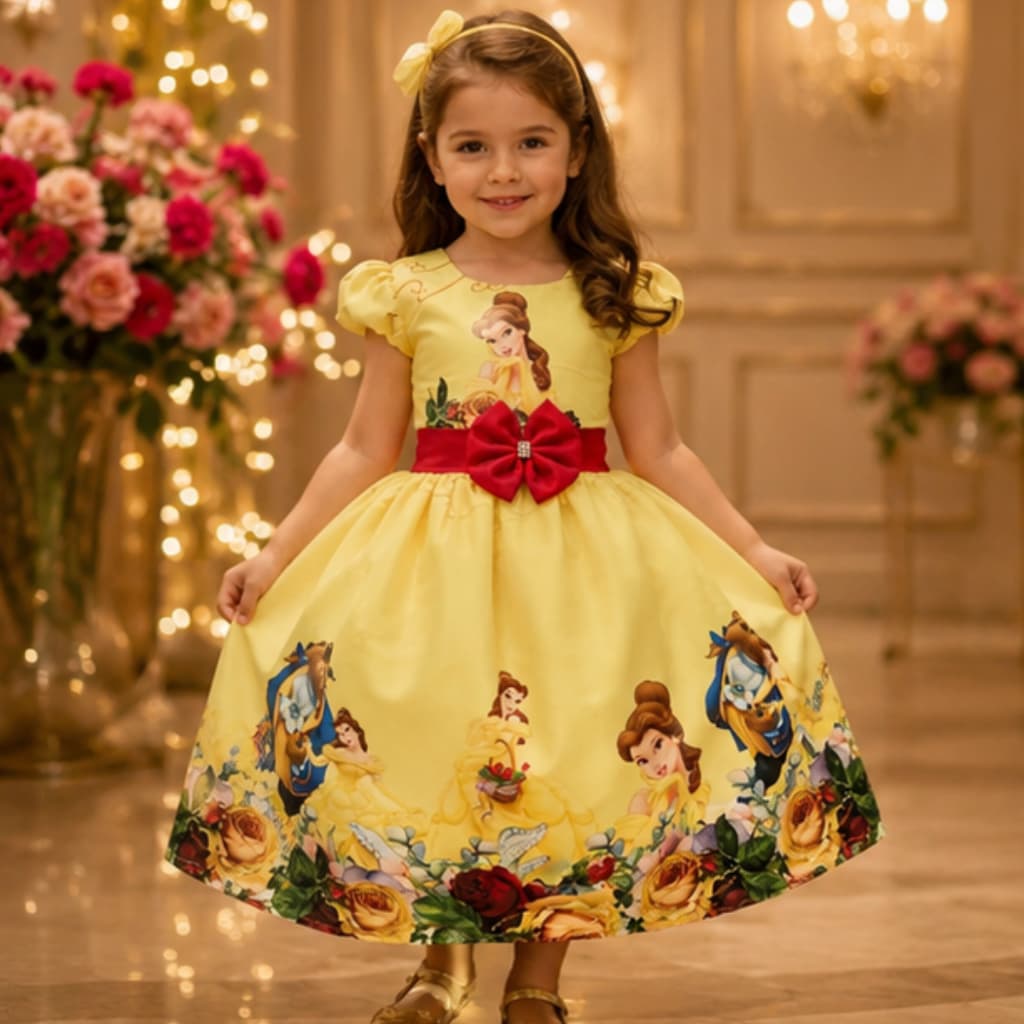 VESTIDO A BELA E A FERA MENINAS PRINCESAS ANIVERSÁRIO FESTA TEMATICO