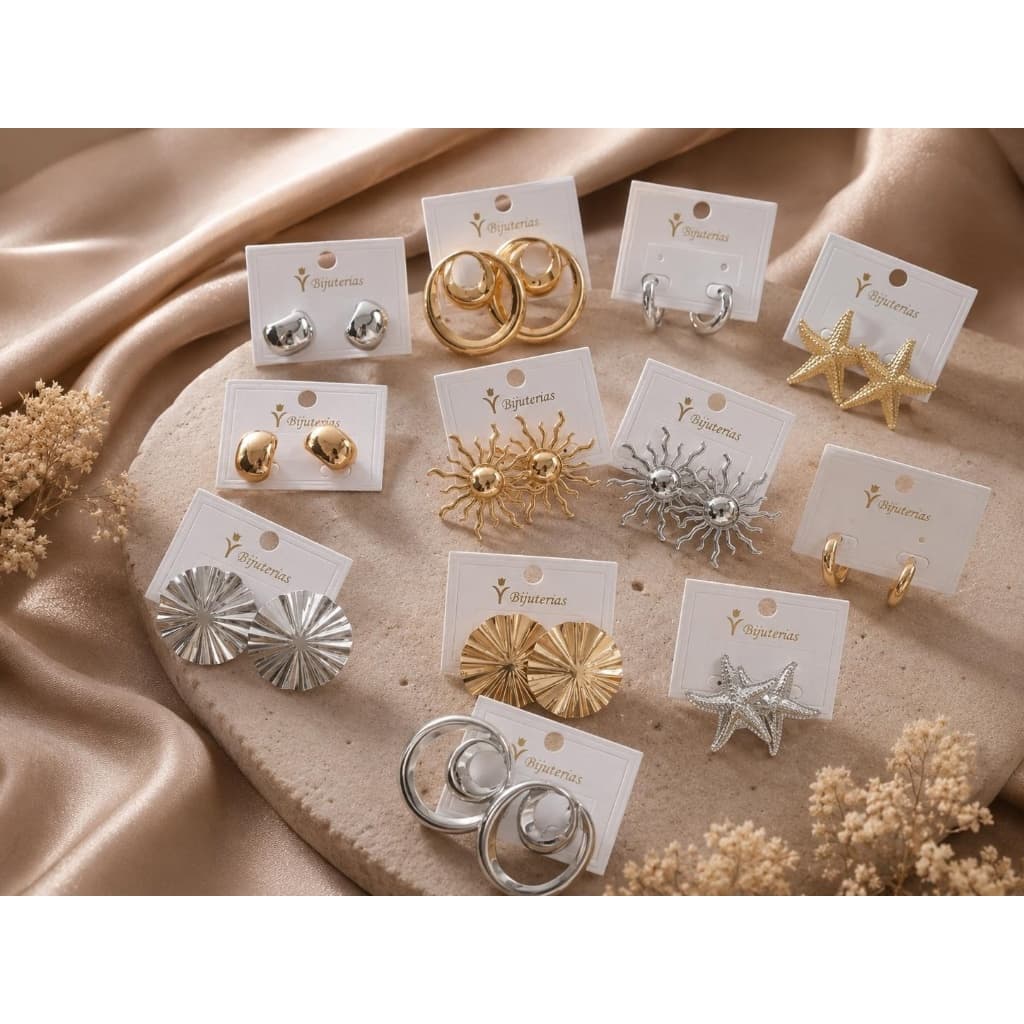 Brinco Kit 3pçs  Luxo Misto Dourado e Prata Tamanho Médio