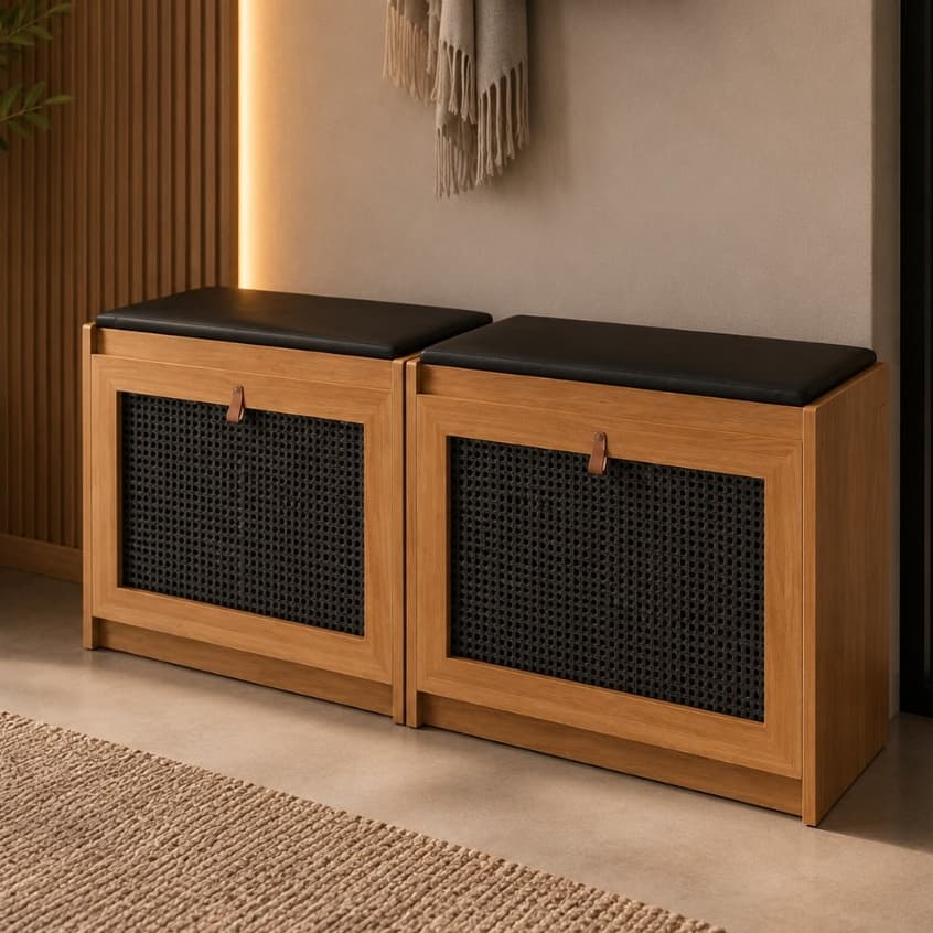 Conjunto 2 Bancos Sapateiras com Assento Almofadado Organizador de Calçados Plenitude - Ofertamo