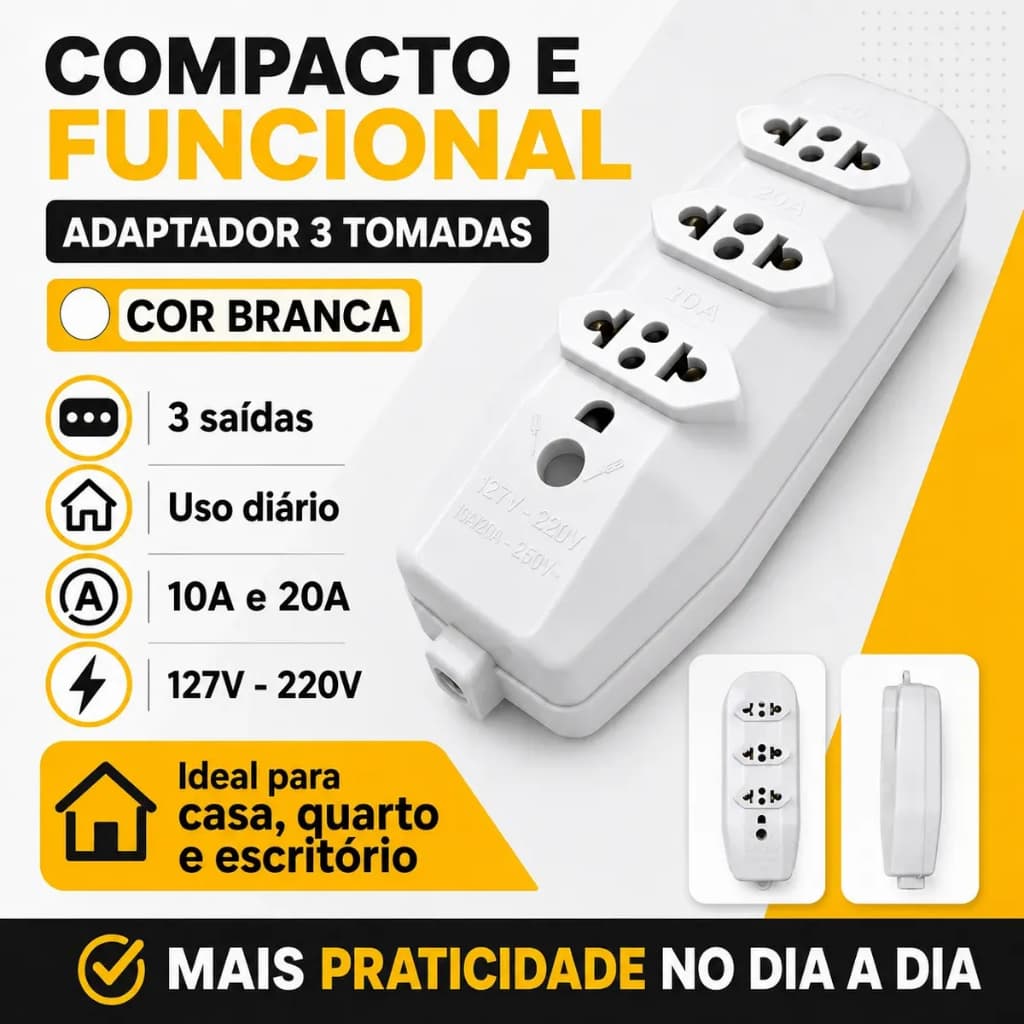 Kit 5 Tomadas Triplas Em Barra Regua encaixes universais brancos pretos bivolt 250v 10/20a