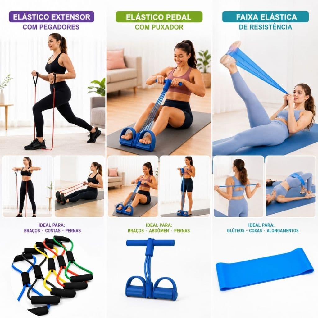 3 Elásticos Kit Multifuncional Exercícios Faixas Elástica Treino Musculação Pilates Yoga DuFit