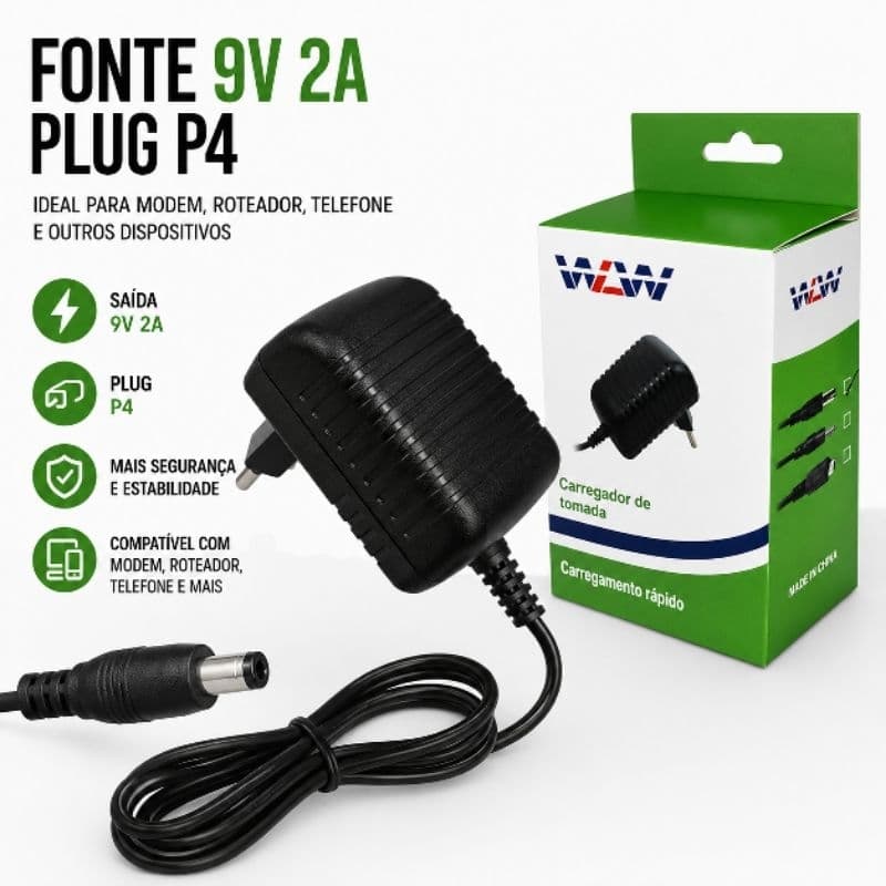 Kit 10 Fonte 9v 2a P4 Plug P4 Real Modem Roteador Telefone