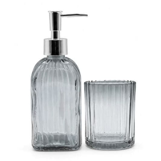 Kit Banheiro e Lavabo 2 Peças Em Vidro com Dispenser Sabonete Líquido e Copo para Escovas