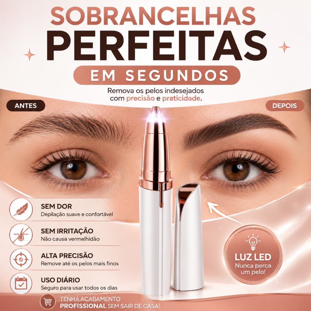 Caneta Depiladora Sobrancelha Elétrica Recarregável USB Aparador Facial Feminino com LED Bivolt