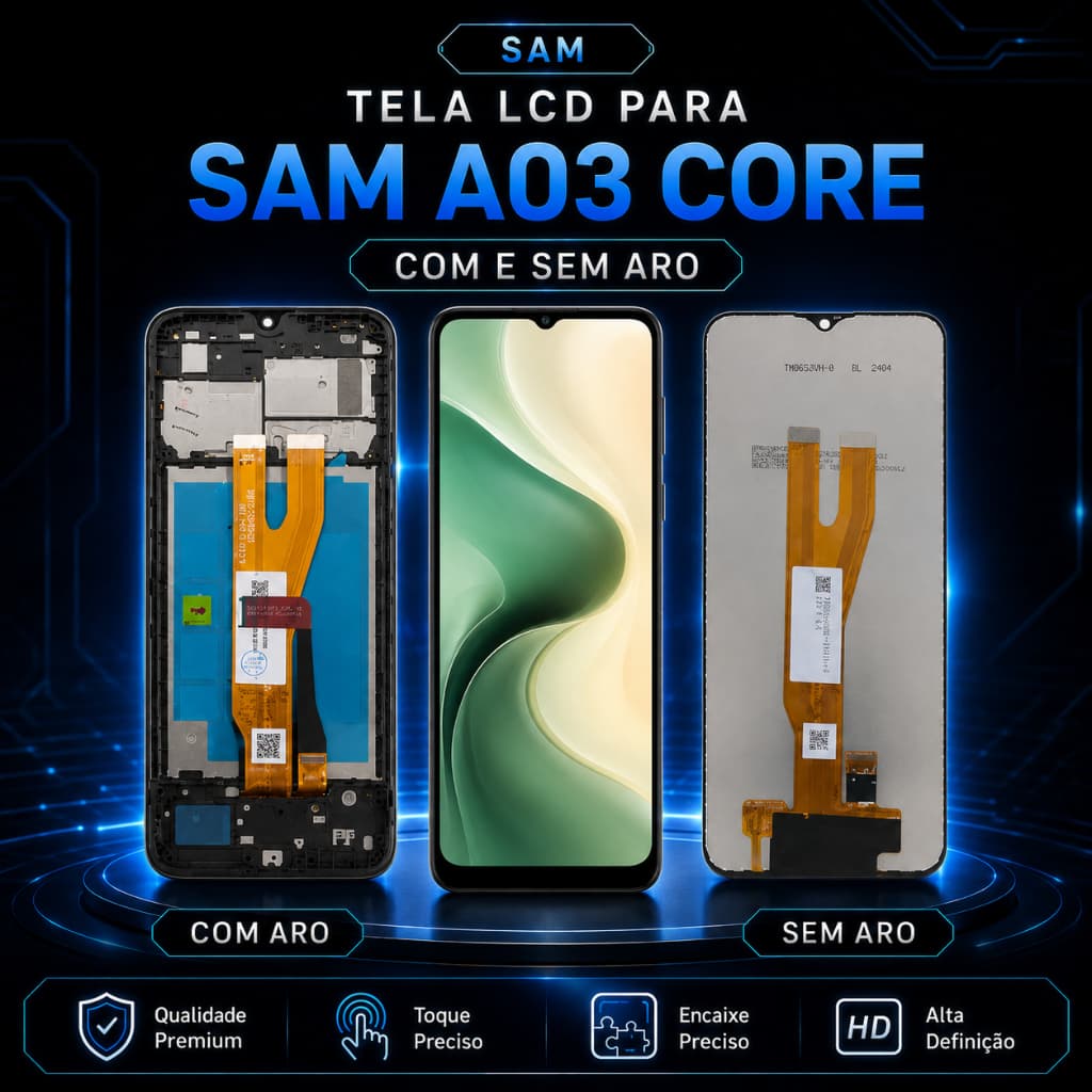 Display Frontal LCD SAM A03 Core Touch Screen com Aro e sem Aro