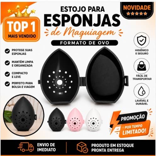 Estojo Porta Esponja de Maquiagem Formato Ovo com Ventilação | Case Protetor Beauty Blende