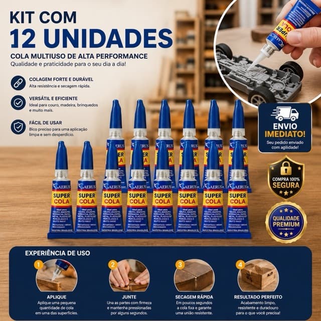 Super Bonder Cola - Kit 12 Colas Instantâneas Super Cola 3g Original  Alta Fixação, Secagem Rápida, Uso Profissional