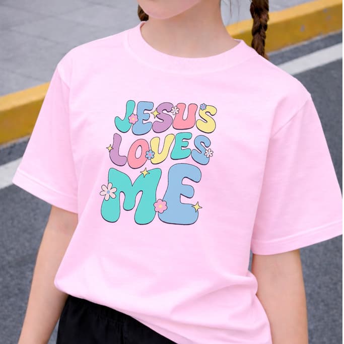 Camiseta Infantil Camisa Juvenil Religiosa Jesus Me Ama Casual 100% Algodão Style