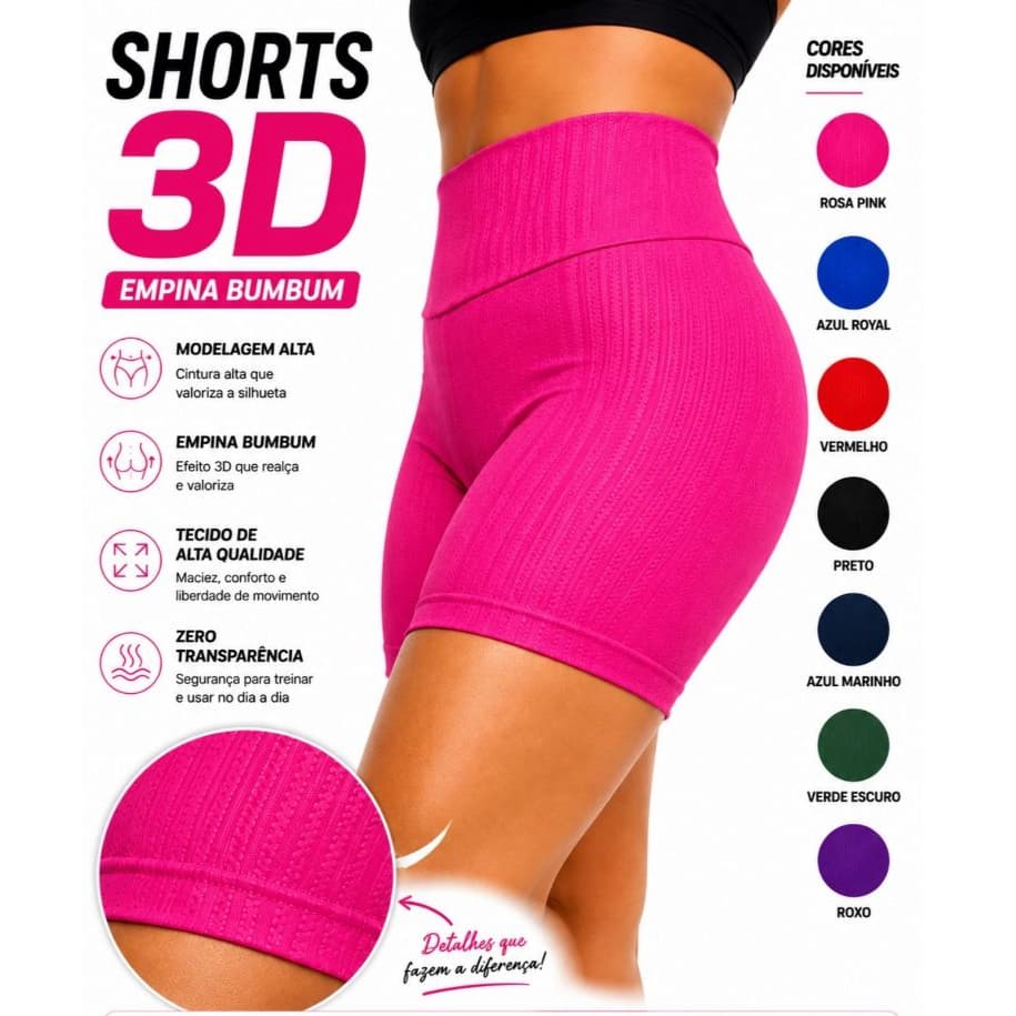 Short 3D Feminino Academia Fitness