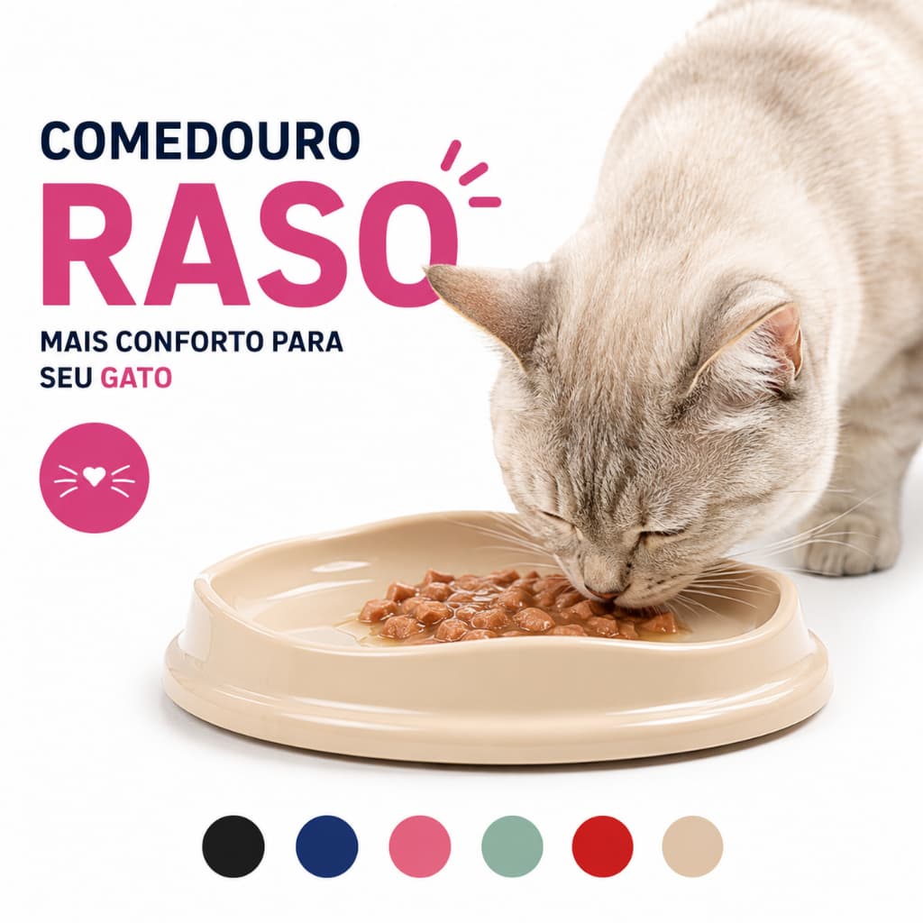 Comedouro Raso para Gatos Anti Estresse dos Bigodes Ideal para Sachê Ração Úmida e Seca Antiderrapante