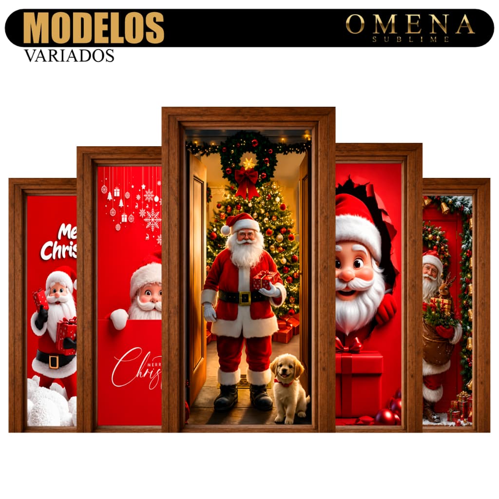 Capa de Porta Decoração Natal Em Tecido Premium Sublimado Retangular Veste Porta C/Elástico