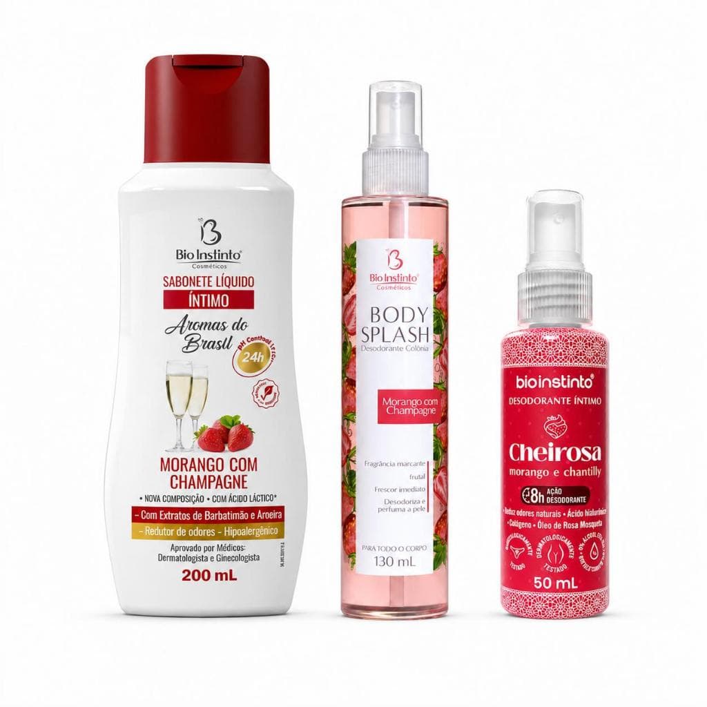 Kit 3 itens ( Body Splash /Sabonete Intimo/Desodorante intimo) Fragrância Morango - Bio Instinto