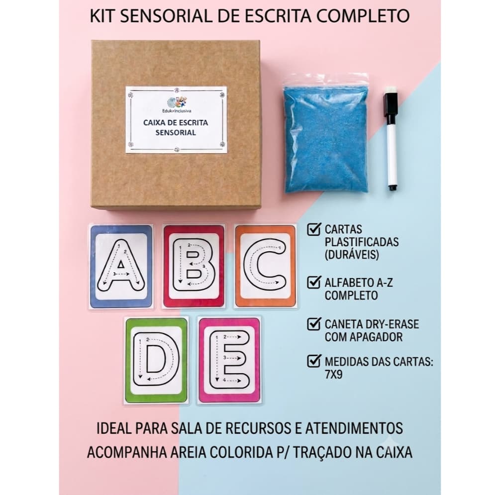 Caixa sensorial vogais, recurso pedagógico cards caixa de areia
