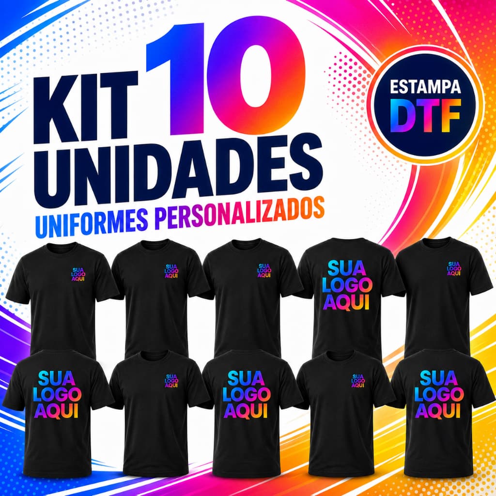 Kit 10 Camisetas Uniformes Personalizados com Logo Estampa DTF Envio em 24 Horas