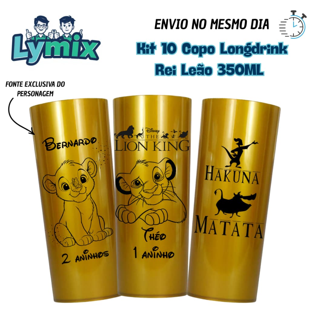 kit a Partir de 10 Unid Copo Long Drink 300ML Rei Leão Personalizado Lembrancinha para aniversário-festa