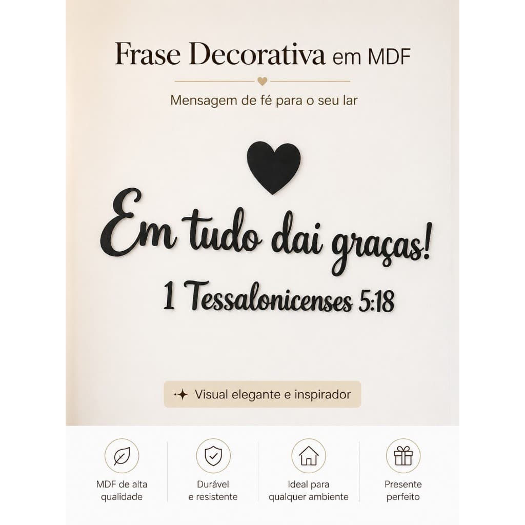 Frase Decorativa Religiosa em MDF – Em Tudo Dai Graças