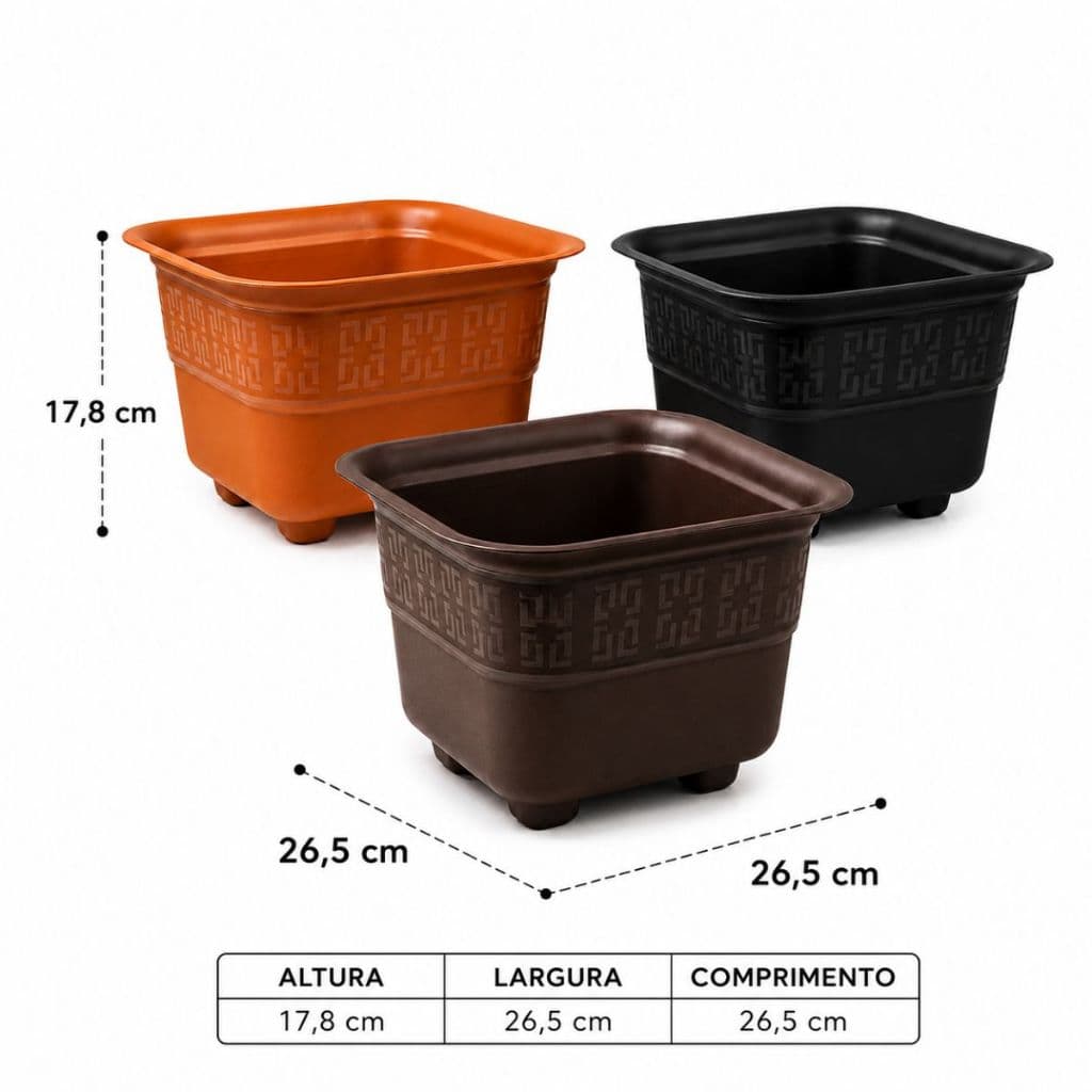 Kit Com 5 Vasos Plasticos 3 Litros Quadrado Jardim Mudas   Resistente