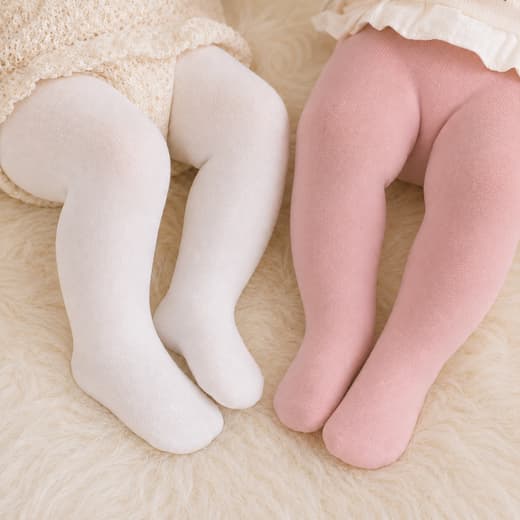 Kit Meia Calça Bebê Menina 2 Unidades Branca + Rosa Para Batizados Festa e Passeio