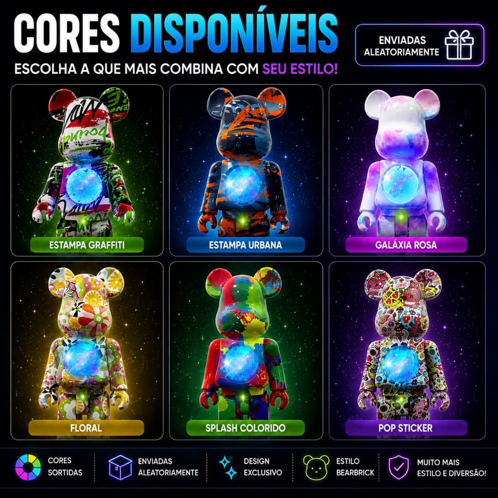 Caixa de Som Bluetooth Projetor Galáxia Urso Bearbrick Altomex Luminária LED Estrelas Luz Noturna USB
