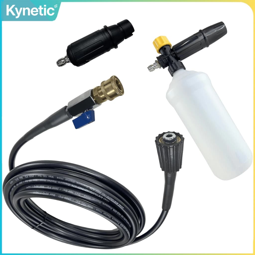 Kit Mangueira Nylon + Registro Engate Rápido com Snow Foam para Lavadora Electrolux, Vonder, WAP, Lavor e Tekna