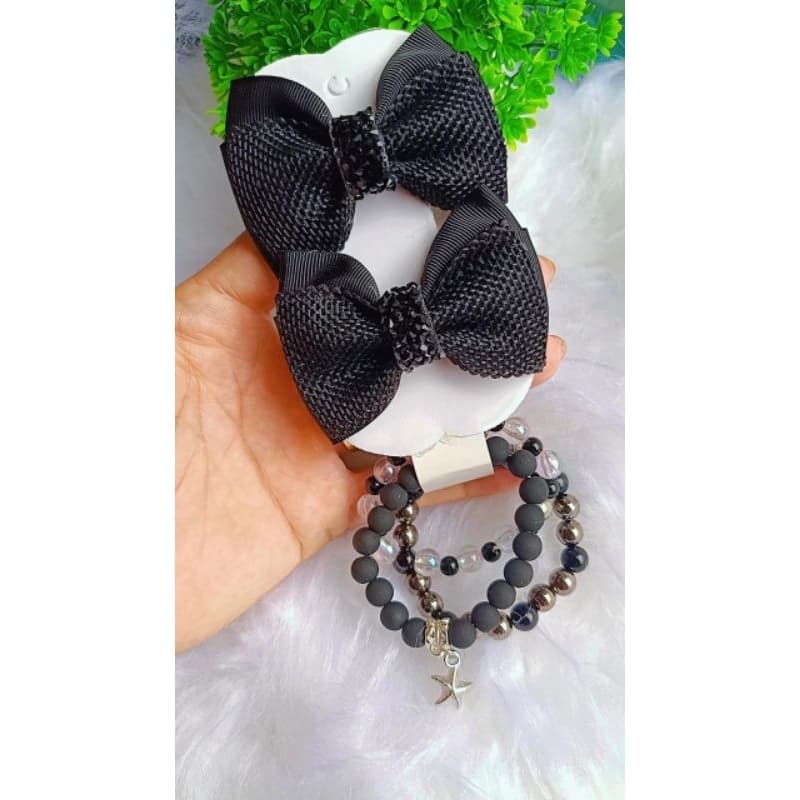 Kit Parzinho de Laços + 3 Pulseiras Laço Preto