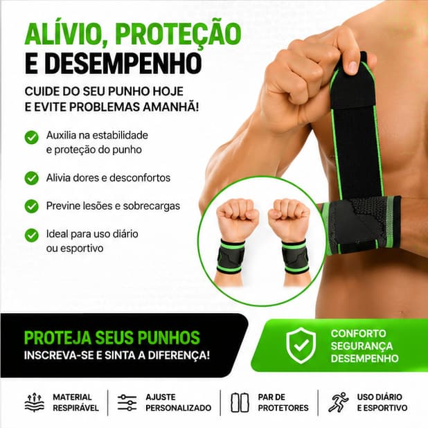 Protetor de Punho Ortopédico Par Munhequeira de Compressão Ajustável para Tendinite Túnel do Carpo BM-F1046