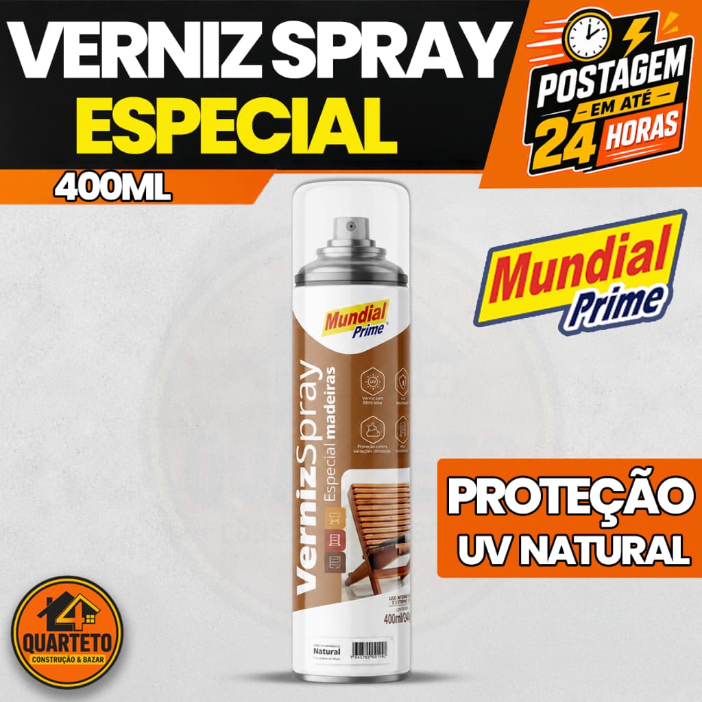 Verniz Em Spray Para Madeira Com Filtro UV Natural 400ml Mundial Prime