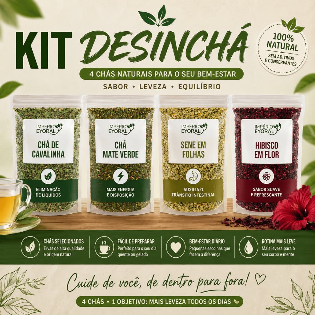 Combo 4 chás Xô Gordura - Adeus Barriguinha: Hibisco Chá Verde Cavalinha e Sene em folhas 400g