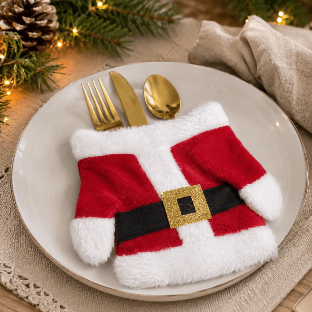Porta Talheres Natalino Roupa de Papai Noel 13x11cm para Mesa Posta